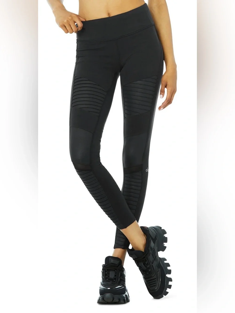 ALO Yoga Moto-Panel Black Jeggings with Ribbed Accents